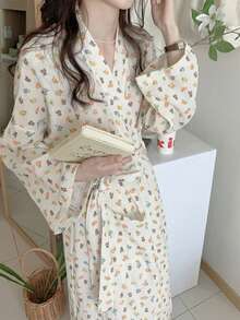 Elegant Yukata/Yukata/Kimono Skirt For Women - Long-Sleeved, Straight Skirt With A Belt, Suitable For All Seasons (Non-Stretch) - Traditional Clothing For Home And Spa. Perfect For Travel, Loungewear, Dates, And Vacations. Mother's Day Gift, Birthday Gift, And Holiday Gift - Multicolor - View 6