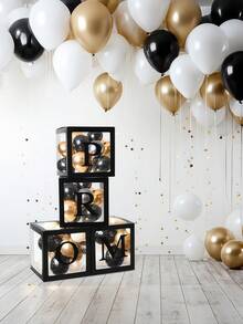 Juego de 4 cajas de regalo para graduación con carta, caja de globo transparente, suministros para fiesta de graduación de secundaria/universidad (Prom, Negro) - negro - Ver 5