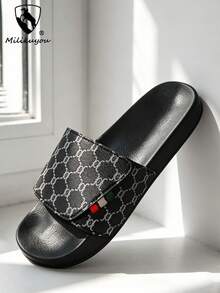 Milikuyou[ Spring/Summer New Style ]Men's Sports Slides Black Retro Pattern Durable High-End Lightweight Comfortable Open-Toe Slippers Bathroom Slippers Beach Slippers Casual Streetwear Essential Item Suitable For Beach Home Pool And Daily Wear Size: 38-48 - Grey - View 9