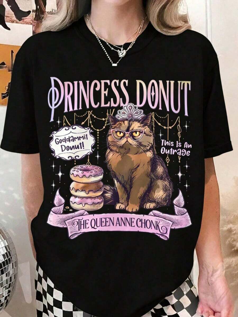 1 camiseta "Princess Donut This Is An OUTRAGE", camiseta de lector de libros "Dungeon Crawler Carl", camiseta para amantes de los gatos geek, 180g 100% algodón suave. - 4-negro - Ver 1