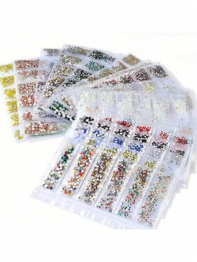 1728 Pcs Flat Back Crystal Glass Nail Art Rhinestones. 4#-12# 6 Sizes Mix DIY Decorations For Nails, Clothes, Bags, Hair Accessories, Cars, Beddings, Pendants, Etc. Suitable For Teen Girls, Women Nail Art, Eye Makeup, Face Stickers, Jewelry Decoration Flat Back Rhinestones. 6 Bags Of Crystal Glass Flat Back Rhinestones. Nail Charms Nail Gems Nail Supplies