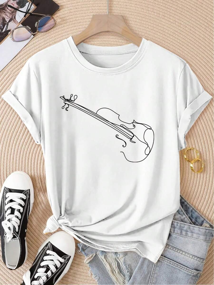 Camiseta unisex de manga corta, para mujerEleganteCortoMangaMinimalistaLíneaArteViolínImprimirRedondoCuelloSuperior,CómodoSuaveTranspirableNuevoEstiloModaFácilRetroFrescoDiarioInformalVersátilPrimaveraVeranoOtoñoInviernoTemporadaInformalDeportivoSuperiorRedondoCuelloCortoMangaJugadores de camisetashombre, , , Dazymujer,romwehombres, bohochic,maestrasregalos,camisetaparaconjuntos de mujercon curvasparamu,y2k, - Blanco - Ver 1