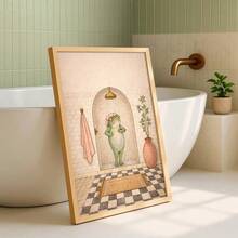1pc Framed/Unframed Frog Taking A Shower Funny Canvas Poster Whimsical Animal Bathroom Wall Art Print Vintage Toilet Decor Funky Painting For Restroom,Bedroom,Modern Home Decoration - A - View 5