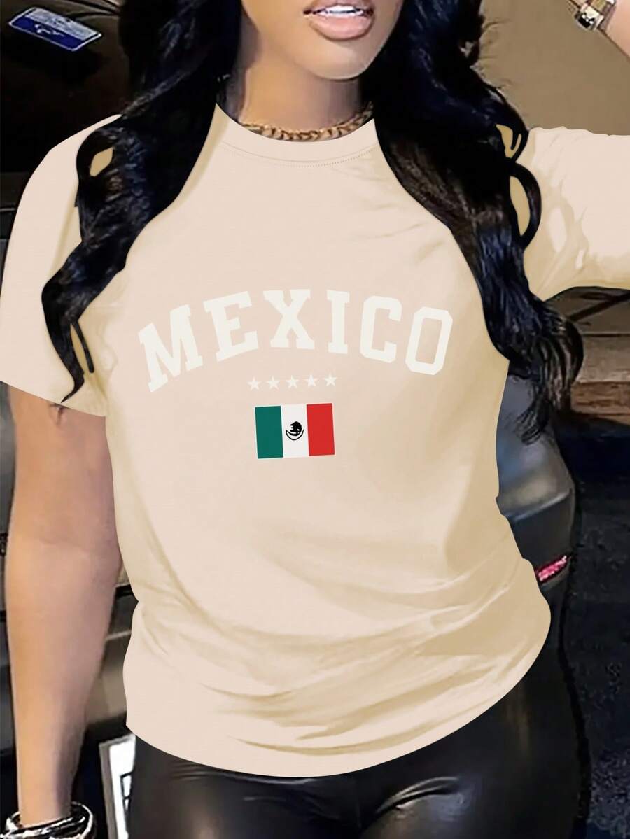 GiftJenelle Women's Short Sleeve Printed T-Shirt, Round Neck, Elegant Casual Fashion, Soft - 杏色 - 查看 1