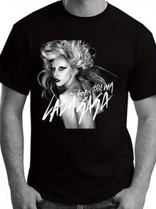 Camiseta Gráfica de la Gira Monster Ball de Lady  - Camiseta de Algodón Negra de Talla Grande con Estampado de la Cantante Icónica, Cuello Redondo Casual, Lavable a Máquina para Todas las Temporadas, Camisetas Estampadas de Algodón Y2k - Negro - Ver 9