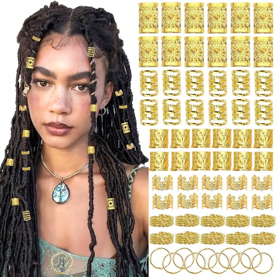 45pcs Bohemian Style Gold Dreadlock Braid Hair Accessories Set, Alloy ...