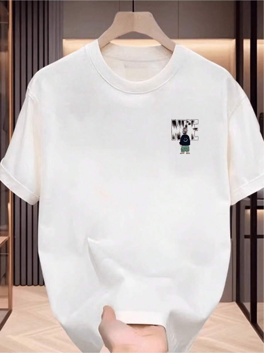 Camiseta de Hombre con Estampado Gráfico - Diseño Atrevido "NI" en la Espalda con Estilo Urbano, Corte Regular, Casual, de Manga Corta para Verano, Lavable a Máquina, Versátil y a la Moda, Ilustración Moderna, Imprescindible para Jóvenes. - Blanco - Ver 1
