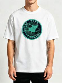 Short-Sleeved T-Shirt, Summer Style, With Vintage Australian Tuna Print, For Outdoor Fishing. - White - View 8