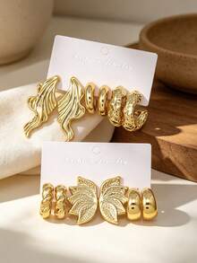 Juego de 12 piezas de pendientes dorados, regalo perfecto para ella, adecuado para uso diario - Dorado - Ver 3