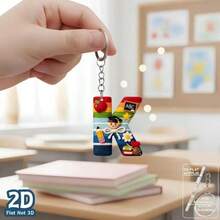 1pc 2D Flat Acrylic Alphabet Keychain, Rainbow Letter Key Ring With School Theme Decor, Personalized Initial Bag Charm, - Multicolor - View 17