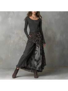 Casual Dress With A Full Skirt, Leopard Print, And Elastic Waistband, New 2026 Collection - 黑色 - 查看 2