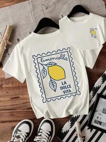 100% Pure Cotton, Summer Clothes 2026, Women's Top, Elegant Millennium Clothing For Women, Round Neck T-Shirt With Cherry And Slogan Print, Summer Top, Best Selling Spring Outfit For Women, Summer Beach Shirt For Women - 白色 8 - 查看 6