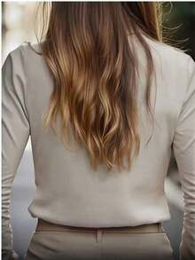 de unicolor de estilo europeo y americano de , diseño de cuello de satén, blusa elegante de manga larga y ajuste ceñido para primavera - Beis - Ver 3