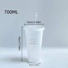 480ml/700ml Reusable Plastic Straw Cup, Large Capacity Portable Cup For Drinking Juice, Coffee, Milk Tea, Suitable For Summer - Multicolor - View 4