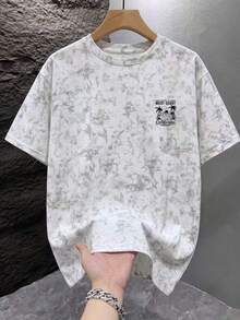 Men's Short Sleeve T-Shirt, Summer Wear, Versatile Tie-Dye Print, Half Sleeve Graphic, Loose Casual Top - White - View 2