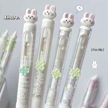 一套可爱粉色兔子造型圆珠笔，创意旋转笔筒，0.5mm黑色速干墨水，趣味减压旋转笔芯，硅胶笔套，0.5mm速干黑色笔芯，适合办公、返校、节日礼物。日记本、学校用品、办公用品，男女皆宜的可爱笔 - 套裝 - 查看 3