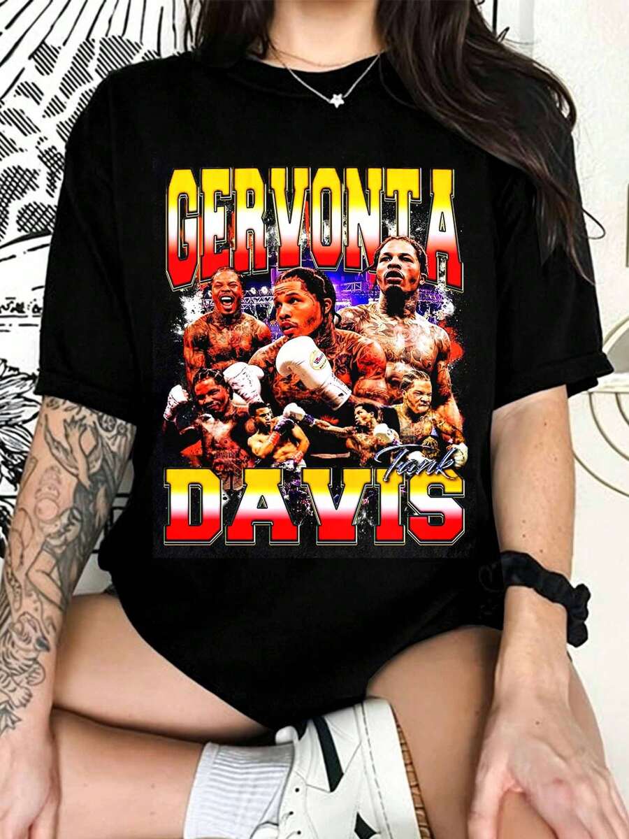 Gervonta Davis T-shirt - Pansarboxare, Anpassad vintagedesign, Högkvalitativ T-shirt för vuxna och barn - Svart - Visa 1