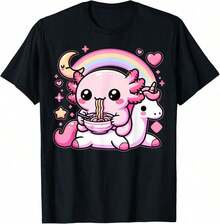 Kawaii Anime Axolotl Eating Ramen Noodles T-Shirt For Kids, Teens, Girls And Boys, Graphic Tee For Women, Crop Tops, Sets, Tops, LQ0M Y2k T-Shirt Shirt - 白色 - 查看 2