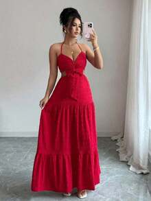 YHHRafferiza Vestido largo elegante con efecto calado y lazo para mujerYHH - Azul marino - Ver 10