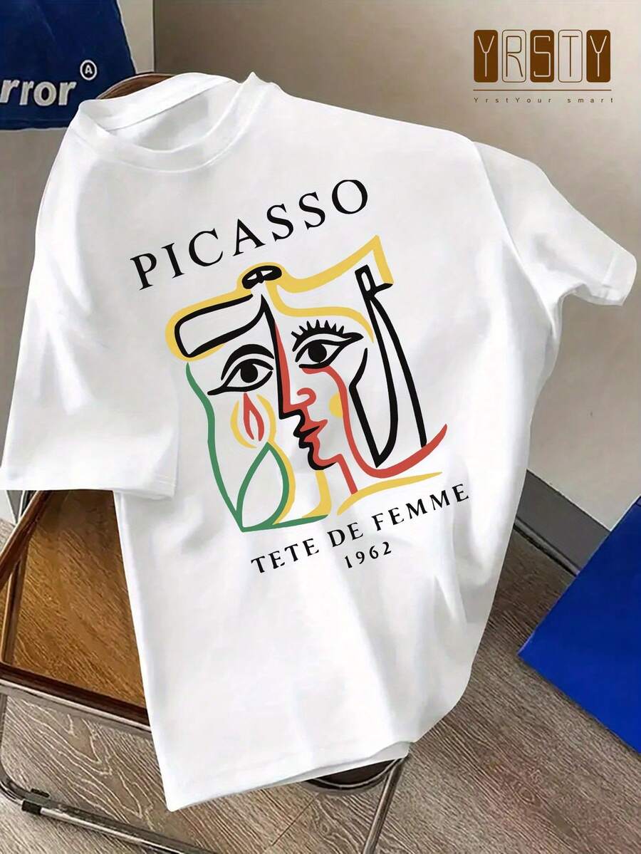 Camiseta unisex de manga corta, para hombre&MujeresPicassoArteImprimirCamiseta-LigeroTranspirableCortoMangaRedondoCuelloInformalSuperiorconPicassoCubistaArte&NegritaRotulación-MáquinaLavableVeranoInformalVestimentaparaPicassoAficionados-UnisexoPlayeras de ropahombre, , , Dazymujer,romwehombres, bohochic,maestrasregalos,camisetaparaconjuntos de mujercon curvasparamu,y2k, - Blanco - Ver 1