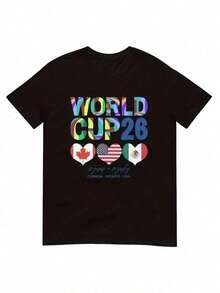 Camiseta de Fútbol 2026 USA Canadá México, Unisex, 180g, Poliéster de Alta Densidad, Cuello Redondo, Manga Corta, con Banderas Oficiales de los Equipos y Diseño de Corazón, Ropa Deportiva Casual para Hombres y Mujeres (Lavable a Máquina) - Negro - Ver 6
