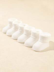 6pcs/Set Baby Solid Color Flat Fold-Over Socks, Autumn/Winter - White - View 7