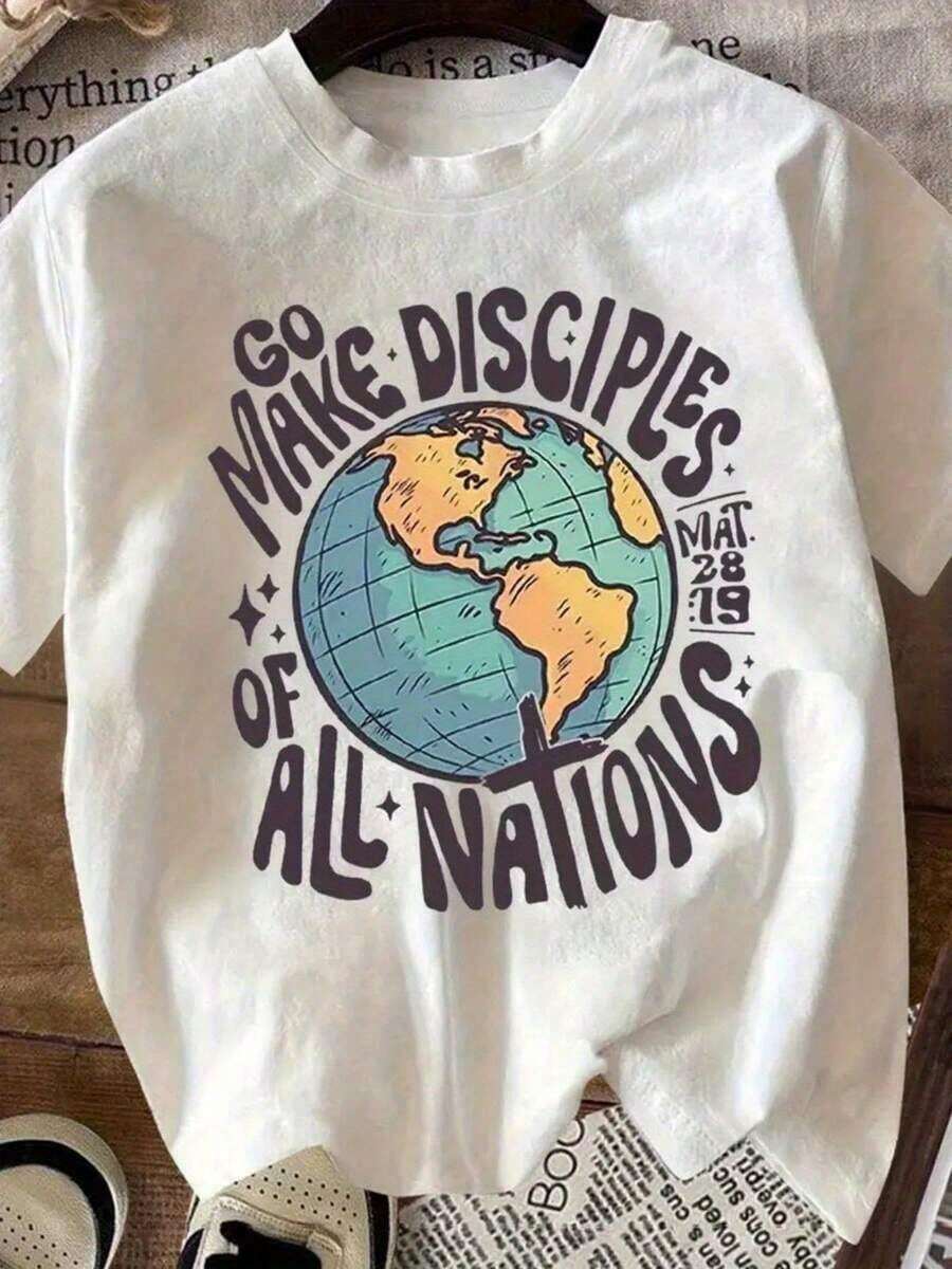 Camiseta de manga corta con cuello redondo y estampado divertido para mujer, estilo ligero y lujoso, sencillo, para fiestas y vacaciones, estampado con motivos de animales y letras, transpirable, vintage, casual, estilo elegante, letras de dibujos animados, elección perfecta, camiseta de cuello redondo, top versátil, comodidad diaria. Conjuntos de Verano para Mujer - Blanco - Ver 1
