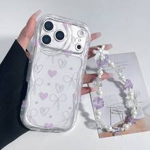 时尚印花加厚防震手机壳，独特设计，可爱印花，带挂绳，兼容苹果 12/13/14/15/16/17 Pro Max 系列。完美的节日礼物 - 透明殼 - 查看 3