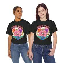 Soft 100% Cotton T-Shirt, High-Quality Plus-Size T-Shirts, Spring Vibes T-Shirt. | Cheerful Spring T-Shirt | Happy Season & Floral Delight T-Shirts, Versatile Unisex Items, Breathable Cotton T-Shirt, Goes With Everything, Great - 黑色 - 查看 3