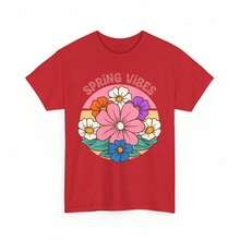 Camiseta suave 100% algodón, camisetas de talla grande de alta calidad, camiseta Spring Vibes. |   Camiseta Alegre de Primavera |   Camisetas Happy Season & Floral Delight, Artículos Versátiles Unisex, Camiseta de Algodón Transpirable, Combina con Todo, Genial - Rojo - Ver 1
