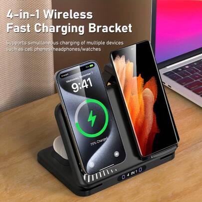 Hızlı Şarj Özellikli 3'ü 1 Arada Kablosuz Şarj 4'ü 1 Arada Manyetik Kablosuz Şarj İstasyonu, Katlanabilir USB Type-C Adaptör, Galaxy Z Fold/Flip, S24 Ultra/S23/S22/S21/S20, Note 20/10/8, 16/15/14/13/12 ile Uyumlu ve Kablosuz Şarjı Destekler (Anma Günü, Mezuniyet vb.)