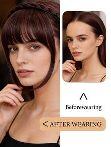 8-Inch Black Brown 3-Strand Braided Wig With Bangs, High-Quality Synthetic Fiber Hair, Suitable For Women To Wear On Various Occasions, Both Casual And Party - Multicolor - View 6