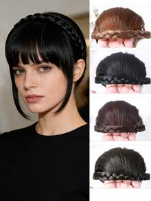 8-Inch Black Brown 3-Strand Braided Wig With Bangs, High-Quality Synthetic Fiber Hair, Suitable For Women To Wear On Various Occasions, Both Casual And Party - Multicolor - View 2