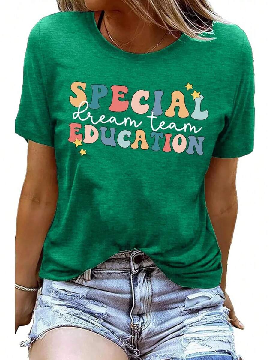 Special Education T-Shirts For Teachers, Special Education Graphic T-Shirts For Teachers, For Teaching Life, Short Sleeve Gift. - 綠色 - 查看 1