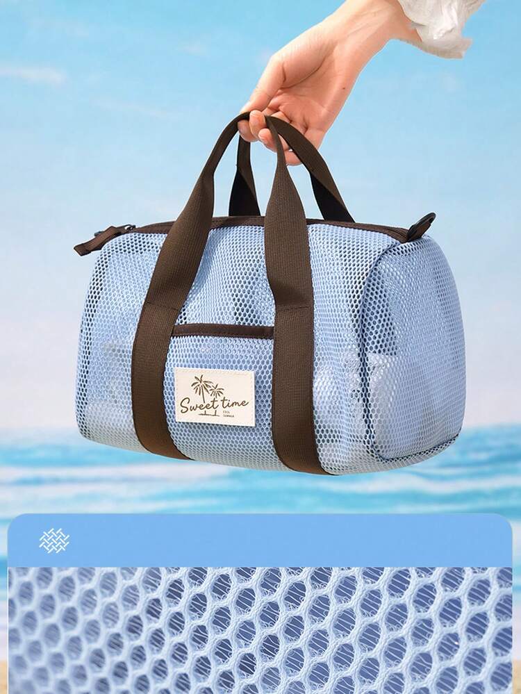 Large Capacity Beach Tote Bag, Breathable Mesh Fabric, Quick Dry, Suitable For Swimming, Fitness, Travel And Vacation, Shoulder Strap - Multicolor - View 7