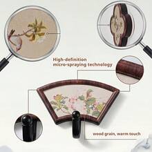 1個中式宋代風格木色牆壁掛鉤，免鑽孔安裝，適用於玄關，可掛衣服、毛巾、清潔布、夾克、帽子，適用廚房與餐廳，萬聖節、聖誕節、感恩節，節省空間 - 中式美學掛鉤 - 查看 3