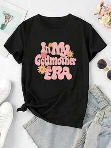 Esta es mi camiseta de manga corta para mujer con estampado de letras de dibujos animados, una camiseta sencilla, casual y deportiva, una cómoda camiseta de verano para vacaciones - Camiseta unisex de algodón holgada de manga corta y cuello redondo estilo vintage urbano. - Negro - Ver 2
