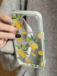 1 pieza Funda de teléfono con estampado de hojas de limón de estilo Ins, fresca y a la moda, a prueba de golpes, con agarre suave de TPU, compatible con iPhone 17/17 Pro/17 Pro Max/Air/16/16 Pro Max 11/12/13/14/15/16 Pro Max, resistente al agua, a prueba de golpes, anti-caídas y anti-arañazos - Verde - Ver 2