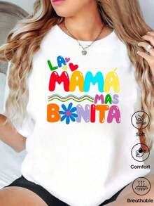 Cómodo Camiseta de manga corta de moda para primavera y verano de , hecha en México, 200 gramos. Estampado de dibujos animados, modelo de pareja, apta para uso interior o exterior. Cuello redondo, unisex, ideal para oficina y ocio. Paquete de una pieza., playeras de mujer algodon - Blanco - Ver 7