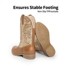 Cowgirl Cowboy Western Boots Girls Mid Calf Riding Shoes Little Kid/Big Kid - 金色/棕色 - 查看 7