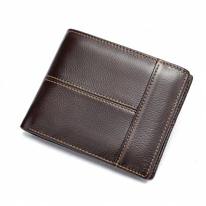 Genuine Leather Wallet, Short Style, Top Layer Cowhide, Multiple Card Slots 80% Off Wallet With Coin Pocket And Multiple Card Slots