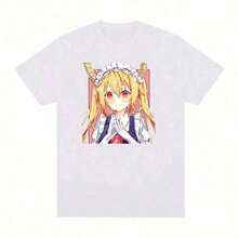 Funny Anime T-Shirt Of Miss Kobayashi Dragon Maid Kawaii Maidservant Tohru, Casual Cotton T-Shirt For Men And Women, Round Neck, European Sizes - 白色 - 查看 12