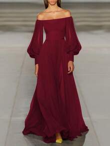 Fashionable Maxi Dress With Style, Sexy, Off-The-Shoulder And Casual - 酒紅色 - 查看 8