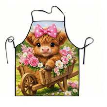 1pc Cute Cow Print Apron, Suitable For Kitchen, Living Room, Dining Room, Hotel, Outdoor BBQ, Made Of 100% Polyester, Machine Washable & Hand Washable - Multicolor - View 10
