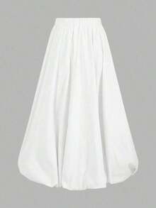 Falda de otoño para mujer talla grande, nueva falda de capullo de flor de moda para mujer, falda larga casual de unicolor con cintura elástica, falda larga holgada plisada cómoda y elegante, falda globo con volantes en el bajo, falda blanca larga de globo, falda larga blanca, ropa blanca larga, falda larga de globo para mujer, faldas largas para mujer, falda de bola, faldas para mujer - Azul marino - Ver 6