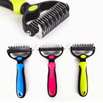 Double-Sided Pet Dematting Rake, Professional Grooming Tool For Dogs And Cats, Safely Removes Knots And Dead Hair, Reduces Shedding And Prevents Mats, Easy To Clean And Use, Perfect For Daily Pet Care At Home. Christmas, Halloween, Easter, Thanksgiving, Holiday Season Gift