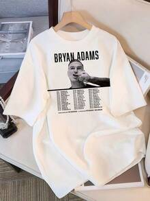 2026 T-Shirt, Bryan Adams 2025 Full Tour Dates Graphic T-Shirt, Oversized Casual Fan T-Shirt, Retro K-Pop Idol Bootleg Style, Vintage Graphic T-Shirt, Short Sleeve Casual Top, Fan Merchandise, Black Streetwear Fan T-Shirt, Vintage K-Pop Star Graphic T-Shirt, Oversized Short Sleeve T-Shirt With Retro Letter Print, Black Crew Neck Casual Top, Gift For Idol Fans, Streetwear Style, Comfortable Loose Fit Cotton Blend T-Shirt For Women And Men. - White - View 1