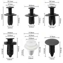 60/120 piezas Clips de retención para coche, juego de remaches de plástico con 6 tamaños, kit de clips para parachoques, carrocería, puerta y panel de moldura para camiones y motocicletas - Blanco y Negro - Ver 3