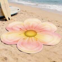 1pc Tropical 5-Petal Flower Shaped Beach Towel - Blue, Yellow 2D Floral Pattern, Made Of Soft Microfiber Material, Sand-Proof And Quick-Drying, Suitable For Travel, Swimming, Pool, Yoga And Beach, Practical And Fun Gift For Beach, Pool Or Travel Lovers - A1 - View 2