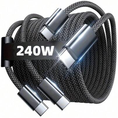 240W 超级快充，支持 PD 协议，高速数据传输，实现高功率充电；TYPE-C 转 TYPE-C 接口数据线，适用于 15 英寸屏幕，兼容 iPad 及其他设备。